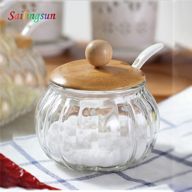 customization capacity with lid and spoon handmade pyrex glass jar set