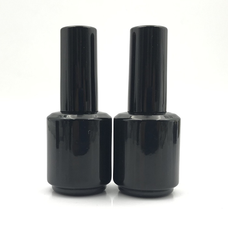 customization smooth black Round Shape 8ml 16ml Nail Polish glass Bottle With brush cap