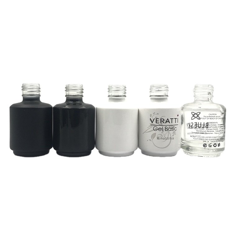 customization smooth black Round Shape 8ml 16ml Nail Polish glass Bottle With brush cap