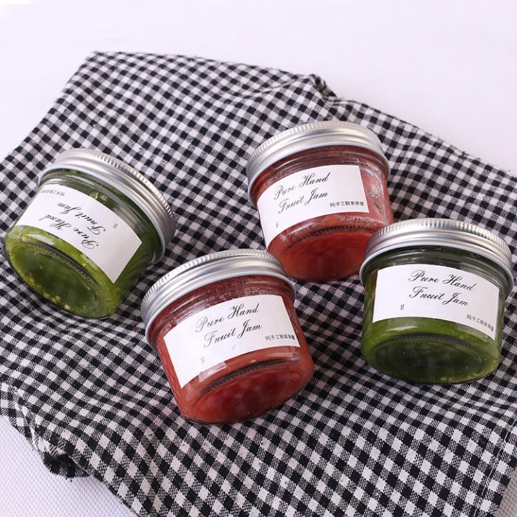 customize 100ml mini glass jar 3.5oz glass wedding jar with silver lids for mousse yogurt pudding candy sweets caviar jam jelly