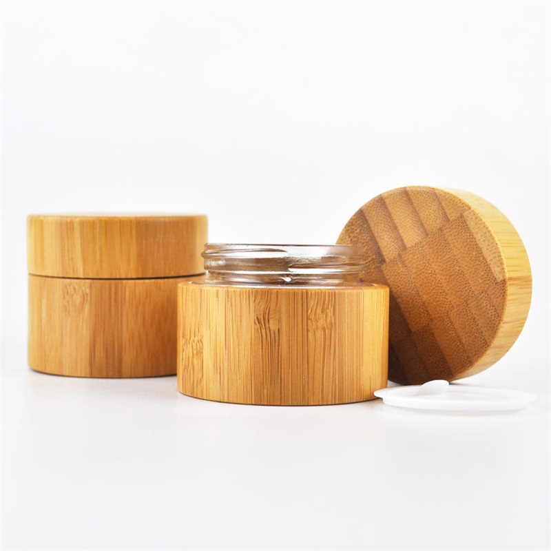 customize 10g 30g 50g 100g glass cosmetic cream jar with bamboo lid