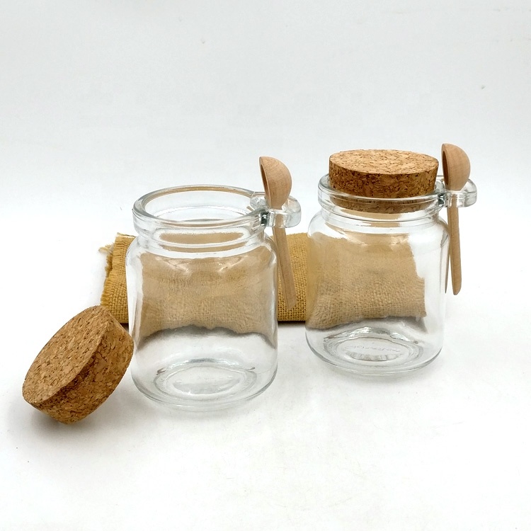 customize 120ml scrub cream package 4oz milk pudding bottle 250ml glass jar with cork lid and spoon for nuts wedding honey foods