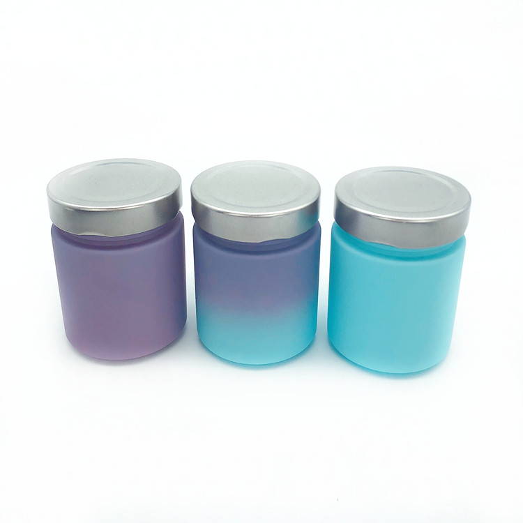 customize 180ml round colored glass storage container jars with metal lid