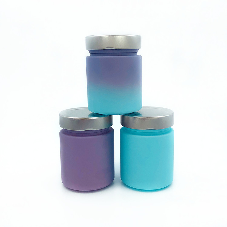 customize 180ml round colored glass storage container jars with metal lid