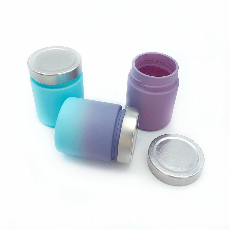 customize 180ml round colored glass storage container jars with metal lid