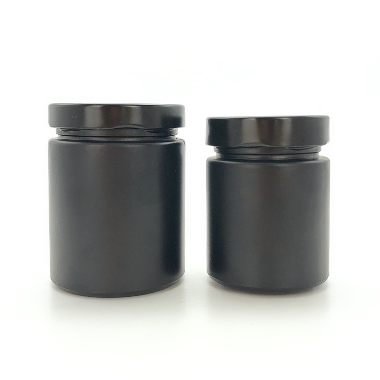 customize 200ml 280ml matte black round glass storage jar for canning food with lid