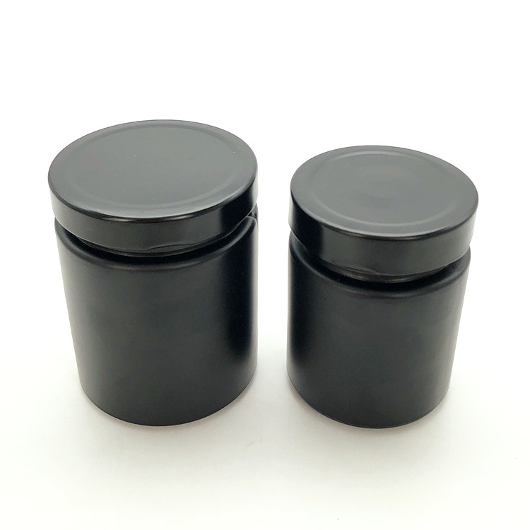 customize 200ml 280ml matte black round glass storage jar for canning food with lid