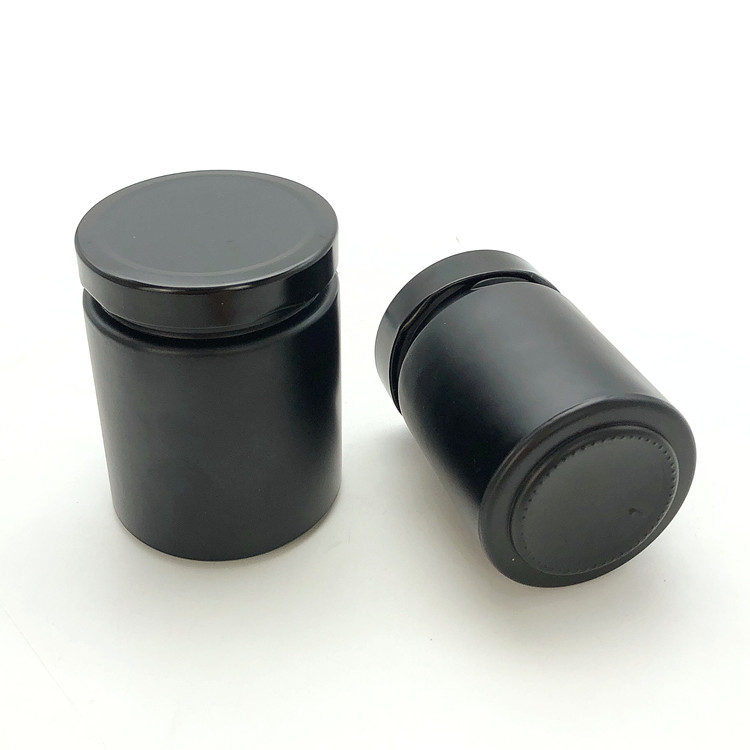 customize 200ml 280ml matte black round glass storage jar for canning food with lid