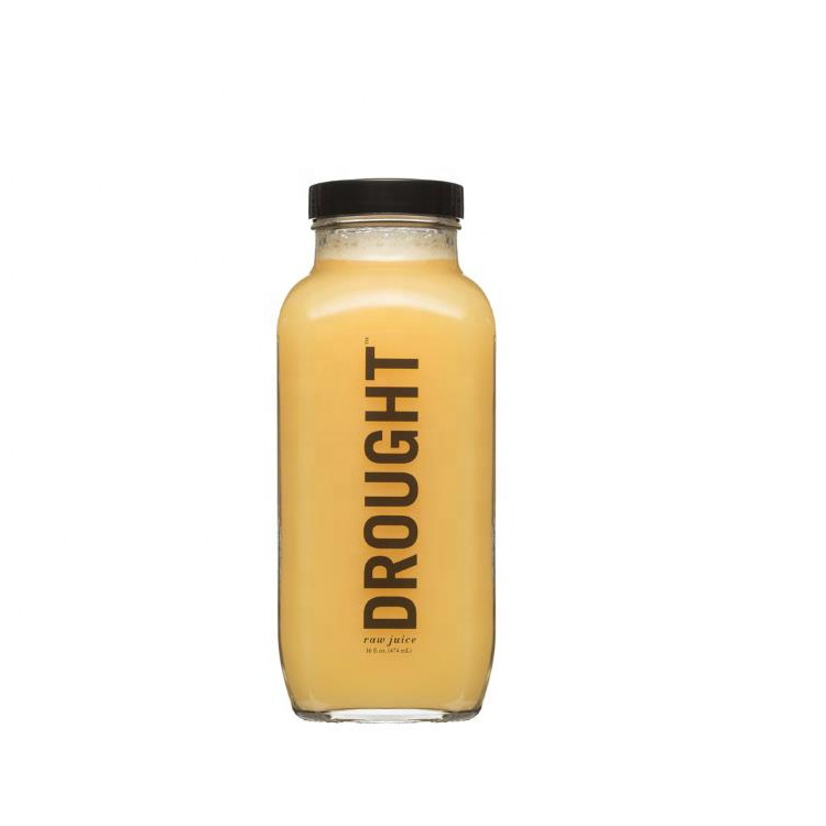 customize 250ml 300ml 350ml 500ml french square juice glass bottle with plastic black lids for kombucha homemade drinks tea milk