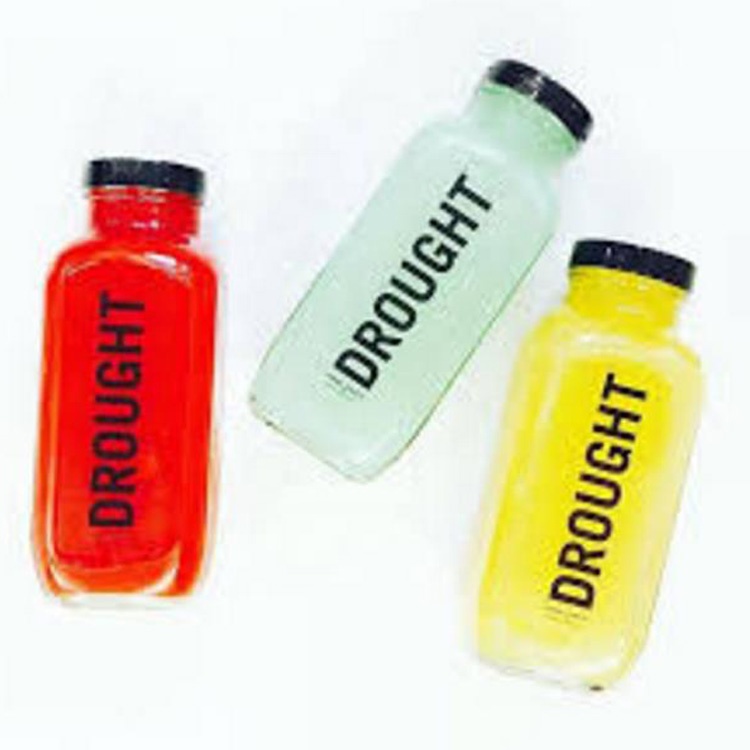 customize 250ml 300ml 350ml 500ml french square juice glass bottle with plastic black lids for kombucha homemade drinks tea milk
