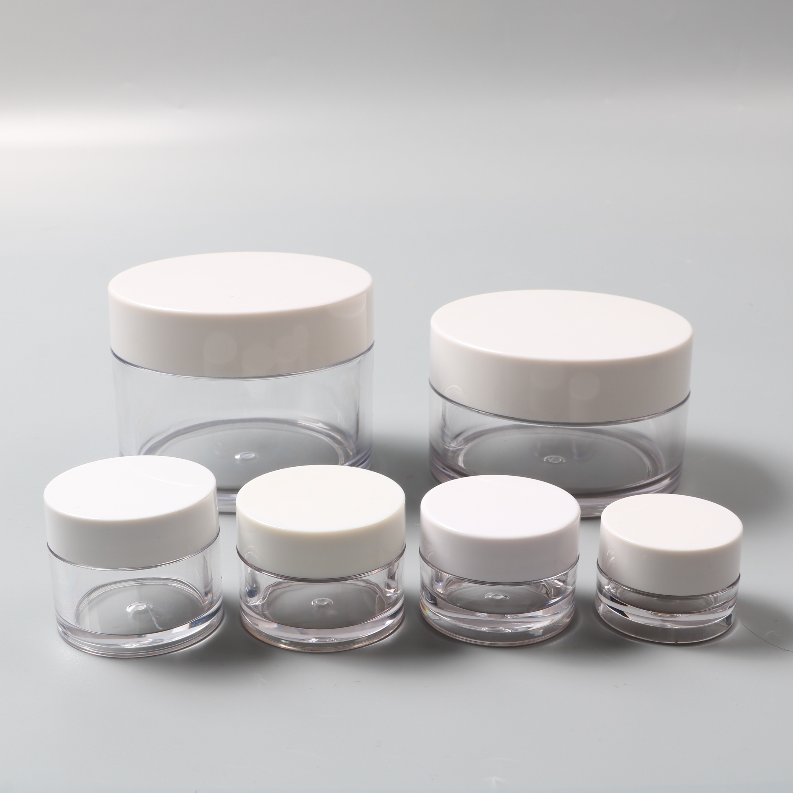 customize 5g 10g 15g 20g 30g 50g clear white ecofriendly round lotion cream container plastic cosmetic jars with lids