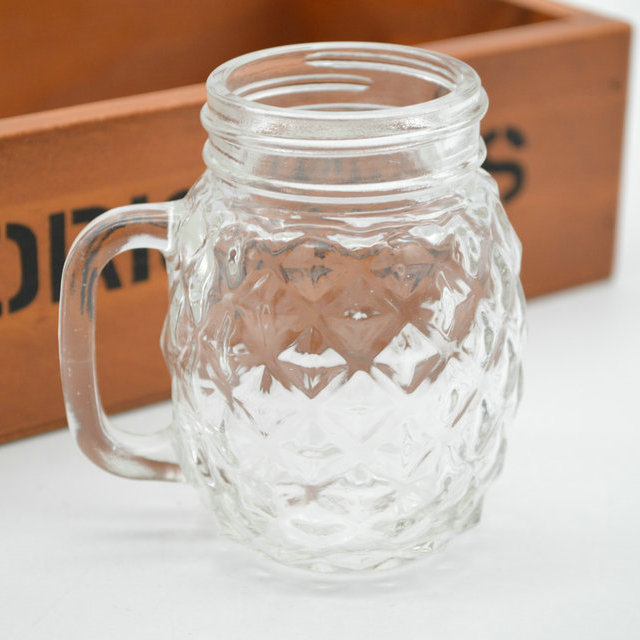 customize pineapple shape 120ml mini shot glasses 4oz glass mason jar with handle