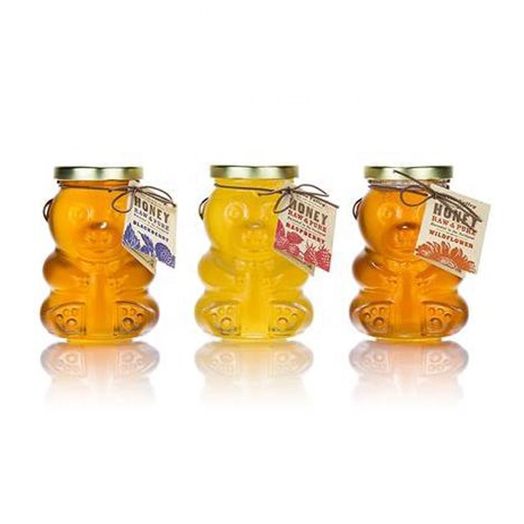 customize unique bear shape 250ml 8oz glass fancy honey jar with gold lids for candy wedding party favors gift promotion 120ml