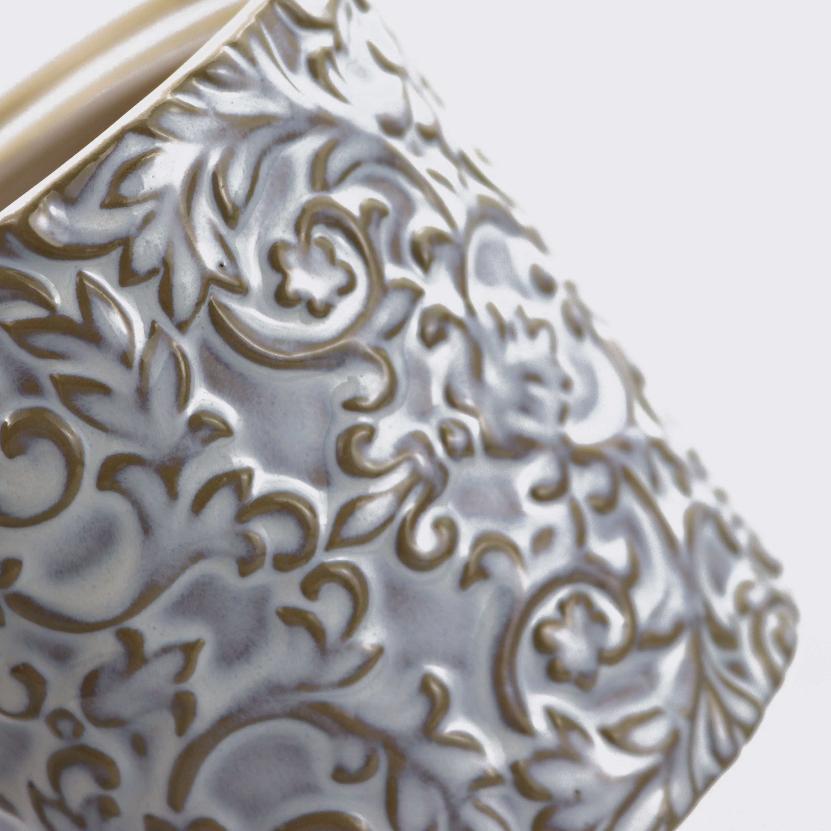 customize unique design embossed ceramic storage jar with lid for bathroom or bedroom