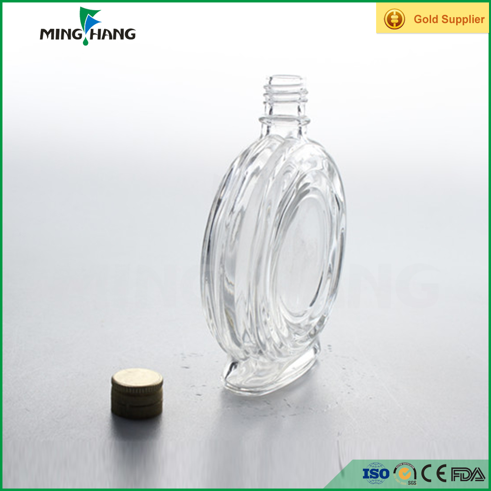 customized 180 ml blue ice decanter bulk empty mini flat round shape glass clear wine bottle