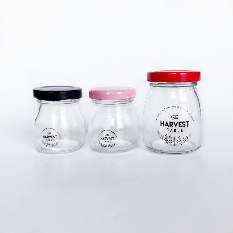 customized 50ml 100ml 200ml glass jelly jar pudding jar with metal lid