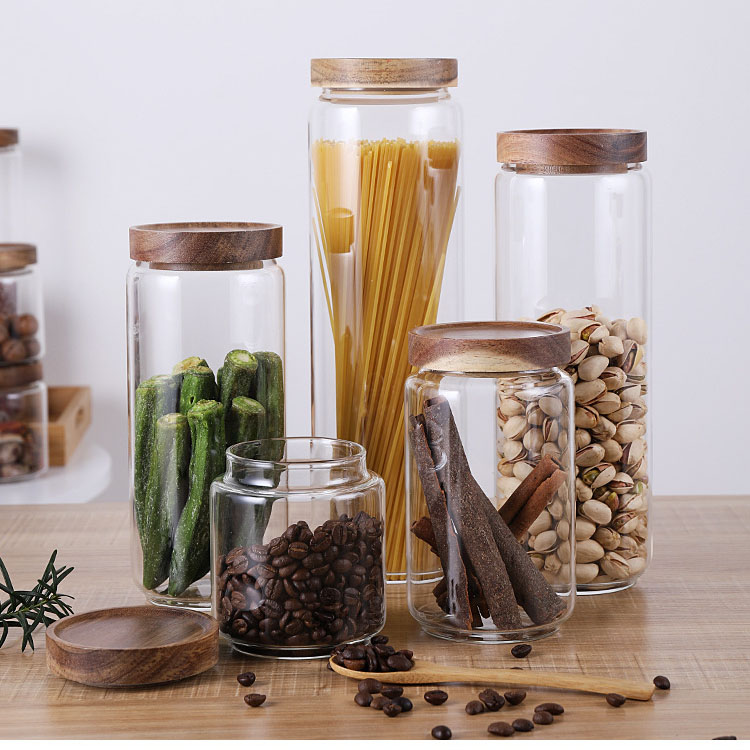 customized capacity storage container pasta cookie glass jar with wood lid