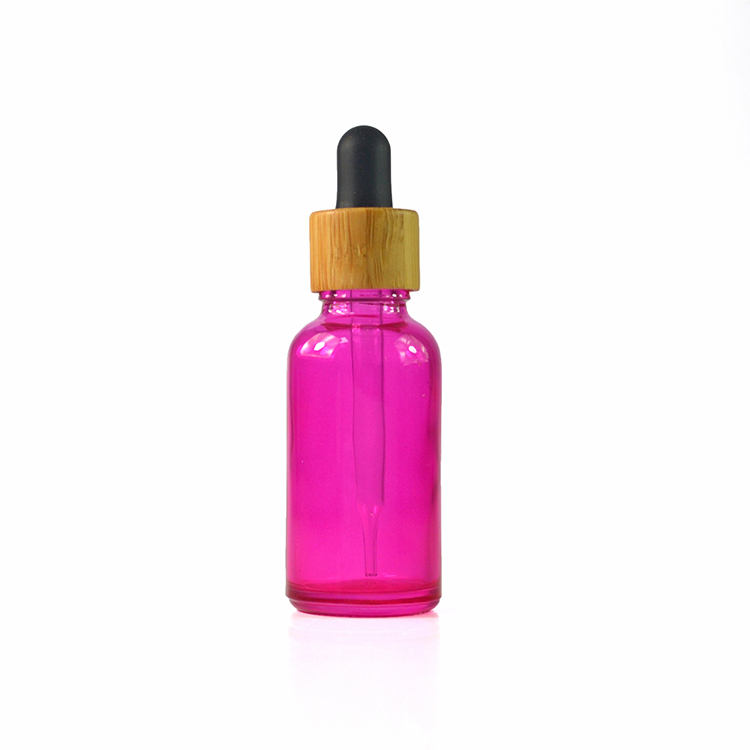 customized color pink yellow black 5ml 10ml 15ml 20ml 30ml 50ml 100ml bamboo lid printing glass dropper bottle