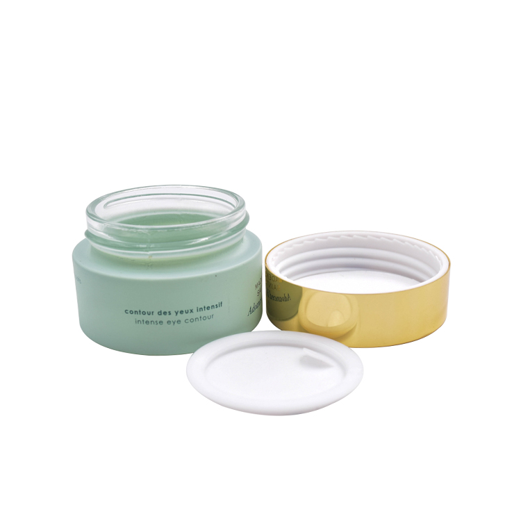 customized colorful green frosted glass gold cap container for skincare eye cream lotion glass jar