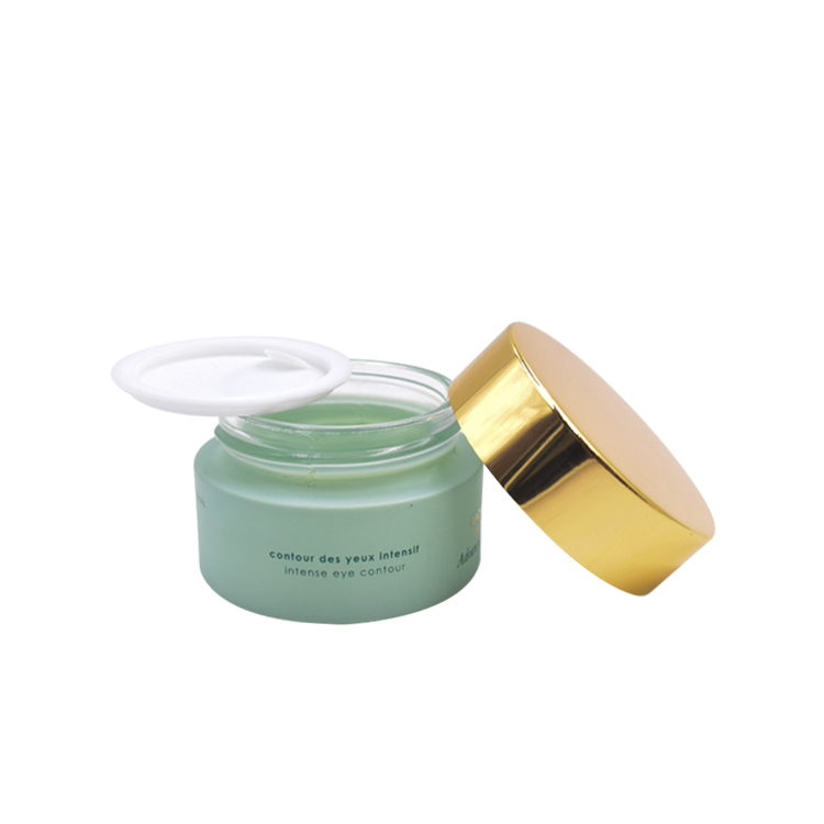 customized colorful green frosted glass gold cap container for skincare eye cream lotion glass jar