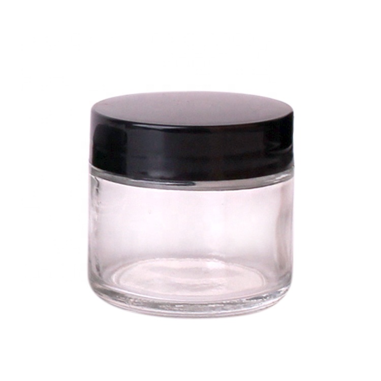 customized empty mini round 70ml transparent  glass jar with screw black