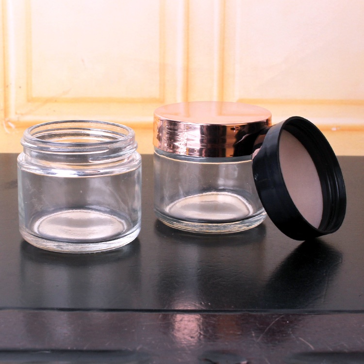 customized empty mini round 70ml transparent glass jar with screw black
