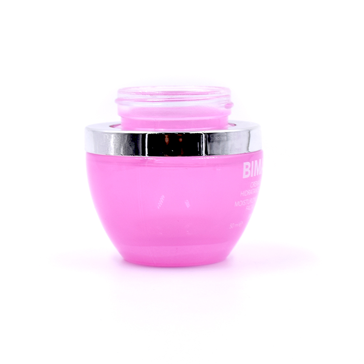 customized frosted pink glass container metal aluminum lid cosmetic skincare eye cream lotion glass jar