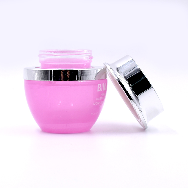 customized frosted pink glass container metal aluminum lid cosmetic skincare eye cream lotion glass jar