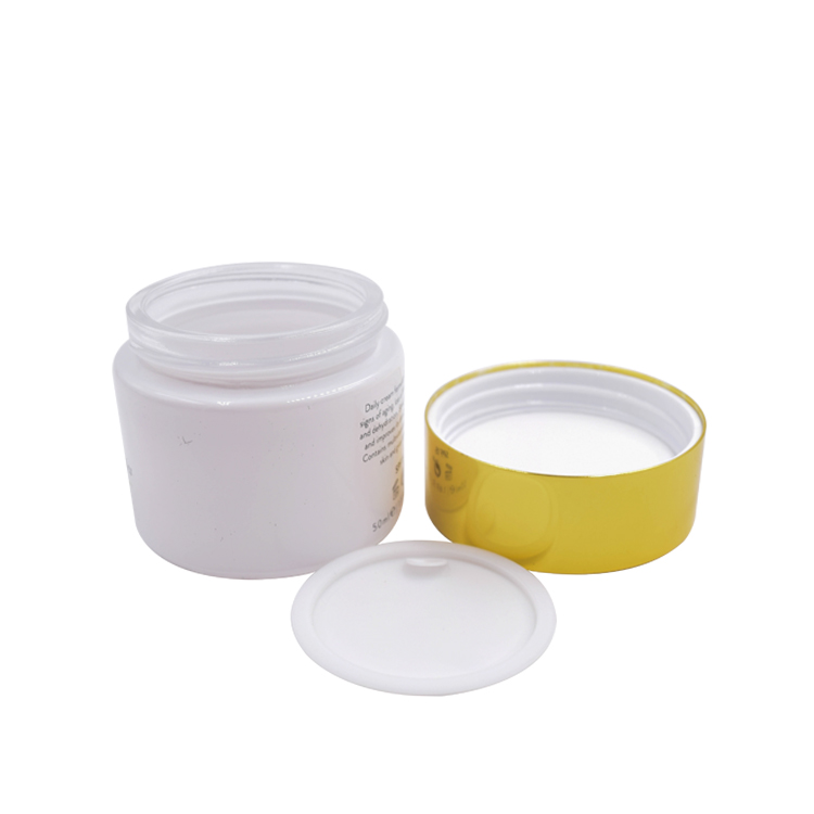 customized frosted white glass gold aluminum cap container for skincare eye cream lotion glass jar