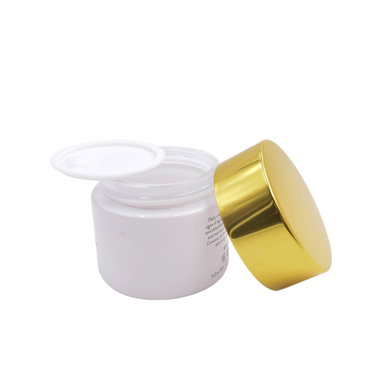 customized frosted white glass gold aluminum cap container for skincare eye cream lotion glass jar