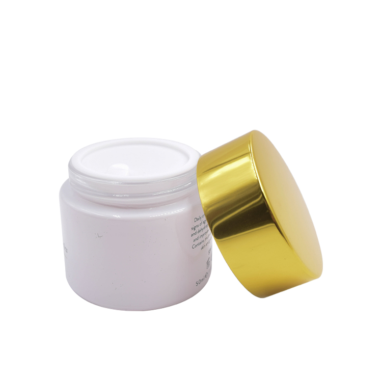 customized frosted white glass gold aluminum cap container for skincare eye cream lotion glass jar