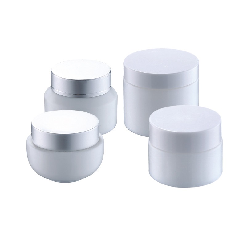 customized frosted white glass white aluminum cap container for skincare eye cream lotion glass jar
