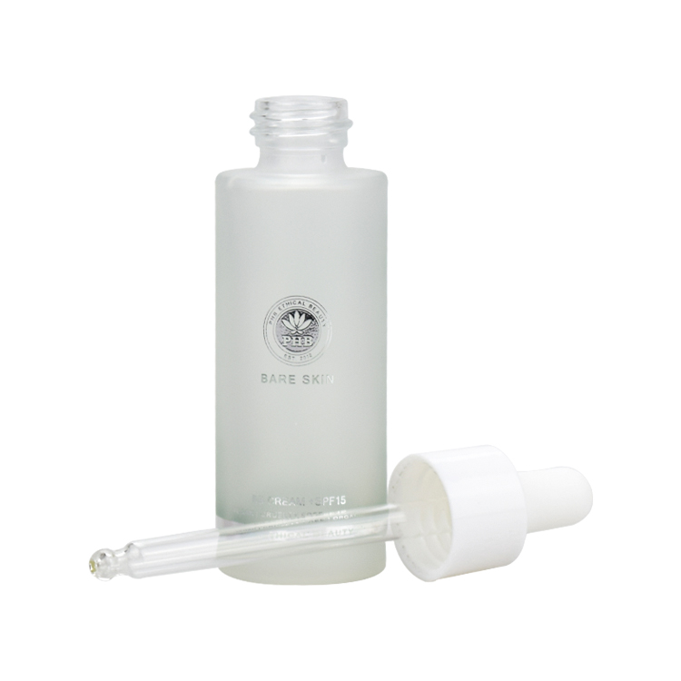 customized logo frosting 1oz 30ml flat shoulder glass serum oil dropper bottle with hot stamping
