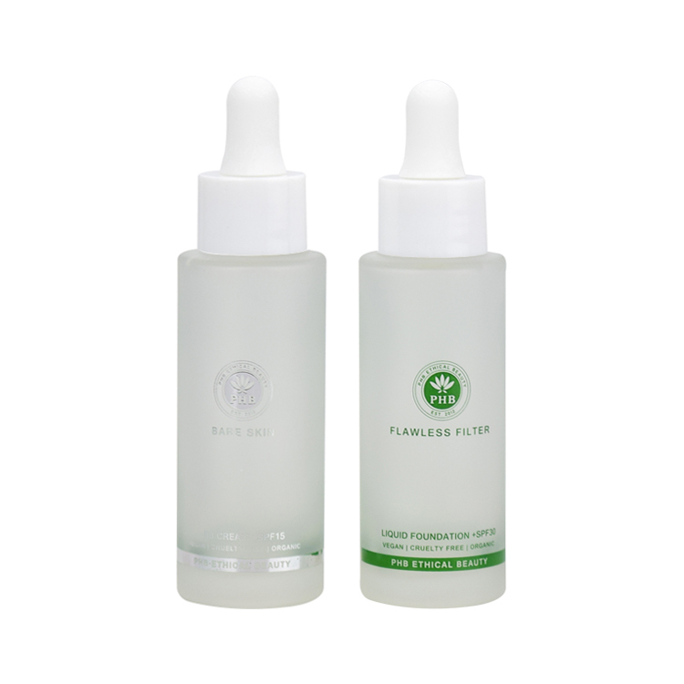 customized logo frosting 1oz 30ml flat shoulder glass serum oil dropper bottle with hot stamping
