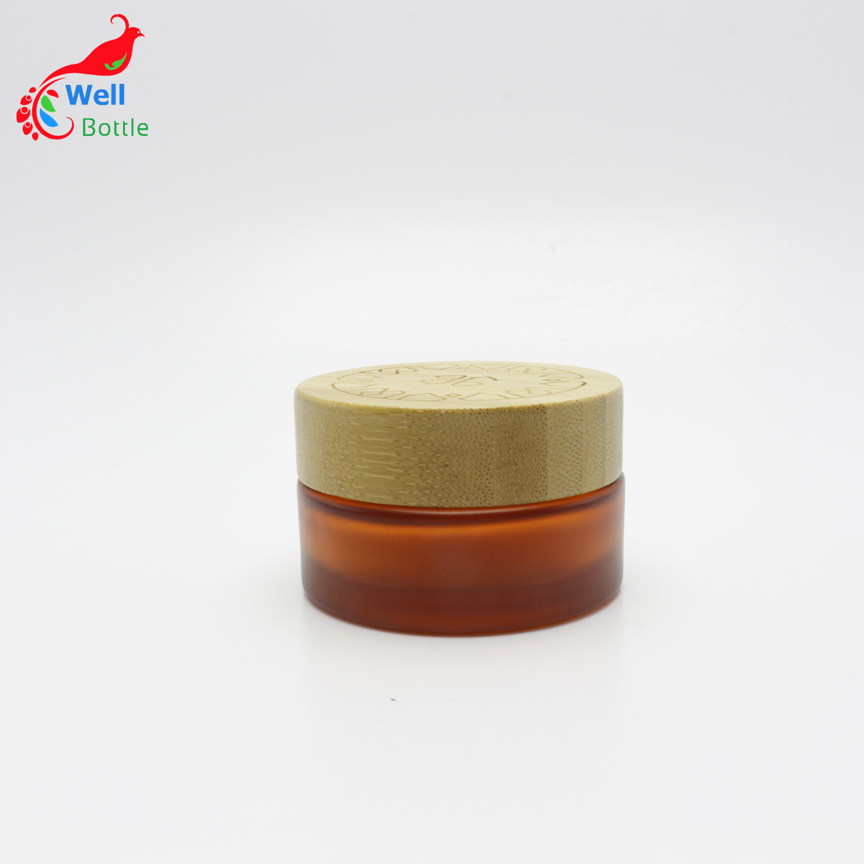 customized logo printing 30ml froseted amber glass jar containers with bamboo lid for cream J100E