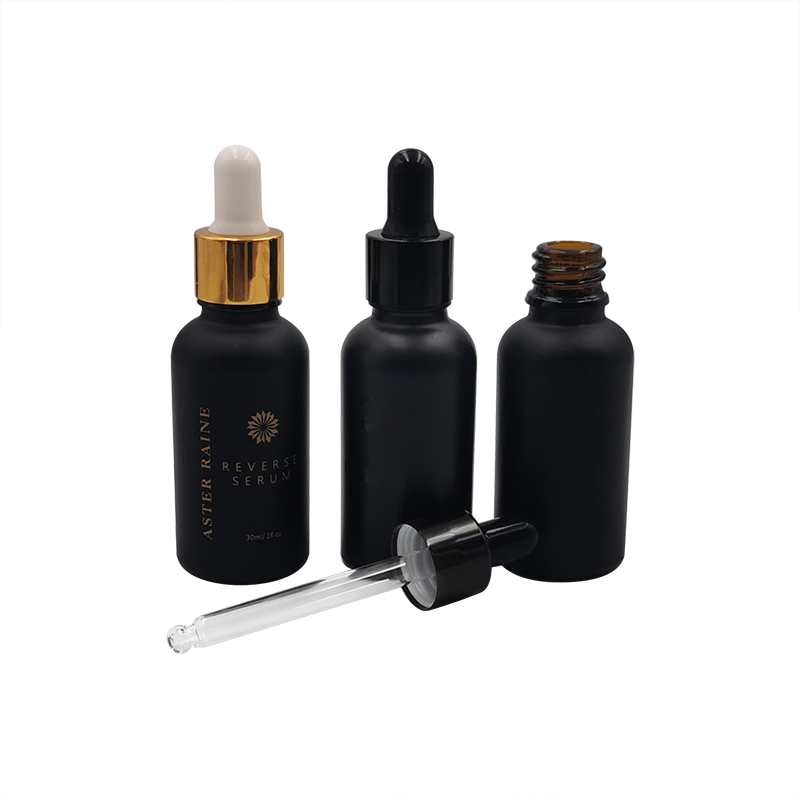customized matte black essential oil bottle with aluminum gold lid dropper bottles frosted 30ml black glass bottle
