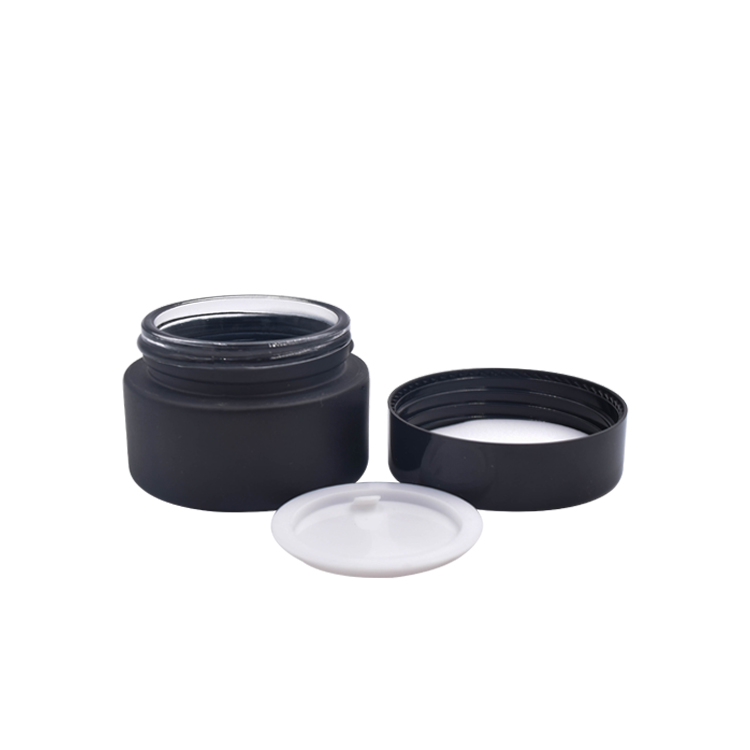 customized matte black glass black cap frosted container for skincare eye cream lotion glass jar
