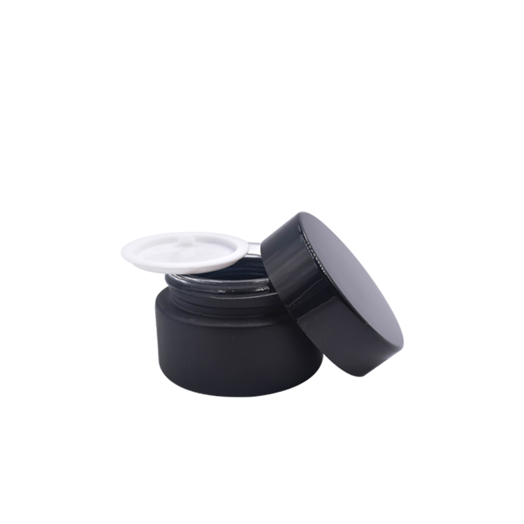 customized matte black glass black cap frosted container for skincare eye cream lotion glass jar