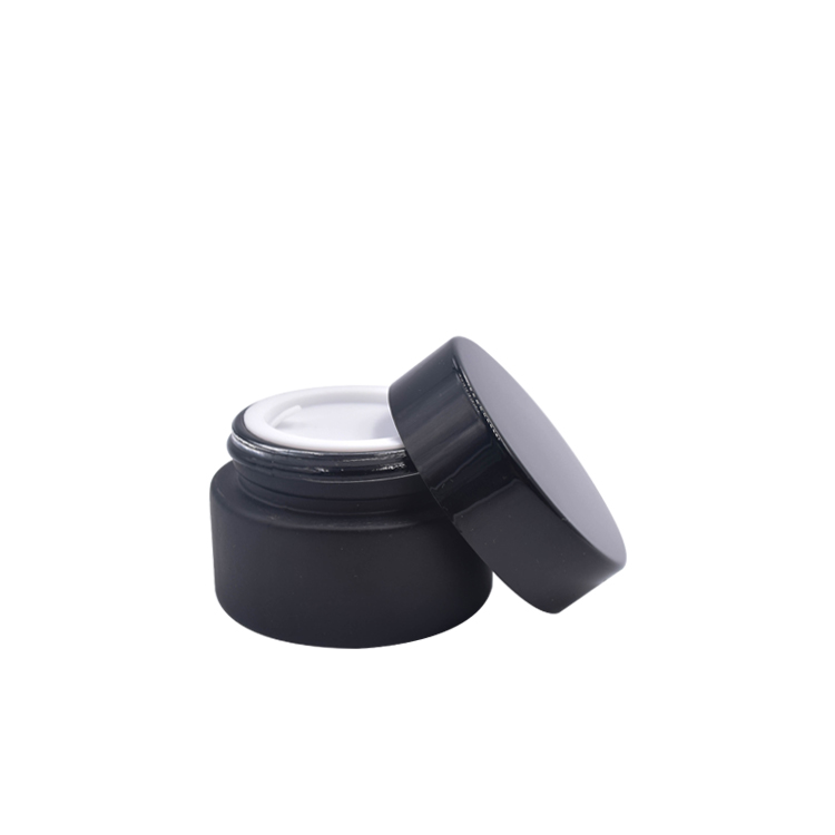 customized matte black glass black cap frosted container for skincare eye cream lotion glass jar