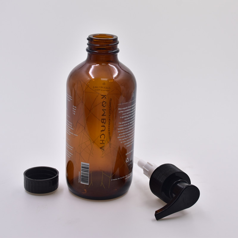 customized printing 8oz 16oz 120ml 230ml 480ml 1000ml amber boston round glass bottle For Essential Oils with trigger spray pump
