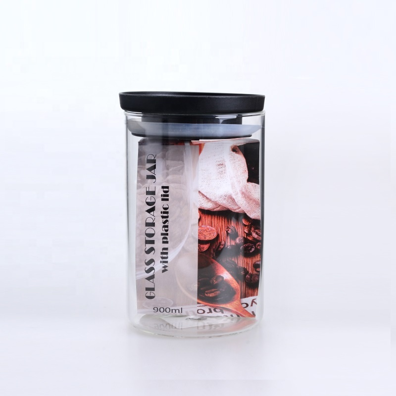 customized wholesale glass food storage jar with plastic lid