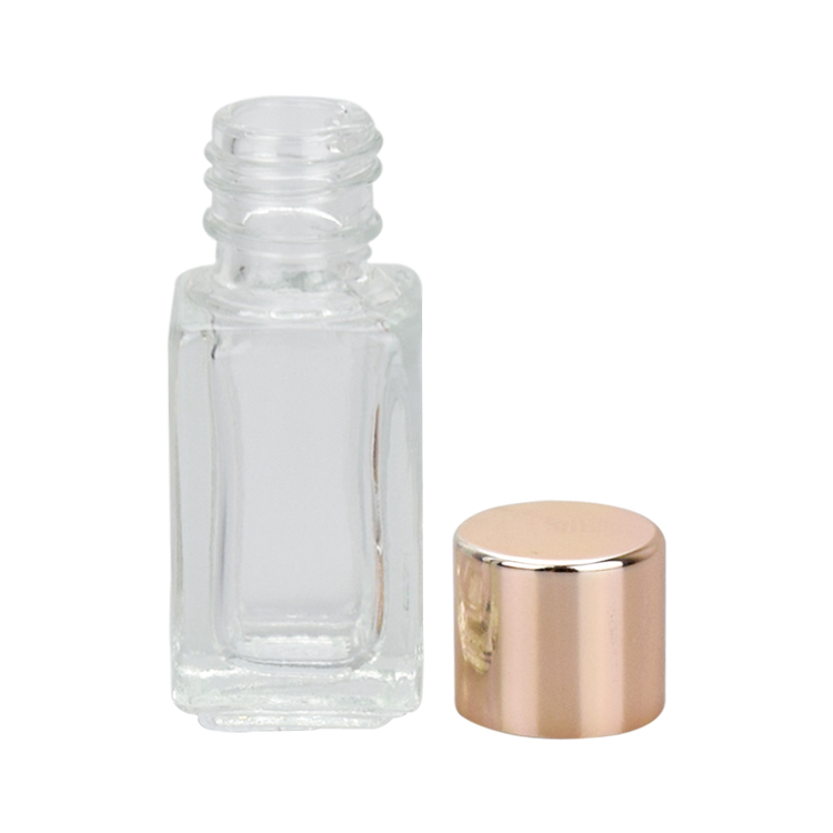cute 4ml rectangle clear small glass essence oil serum sample bottle with rose gold cap