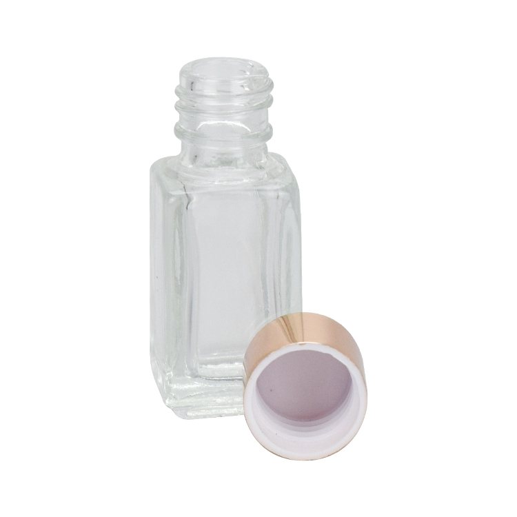 cute 4ml rectangle clear small glass essence oil serum sample bottle with rose gold cap