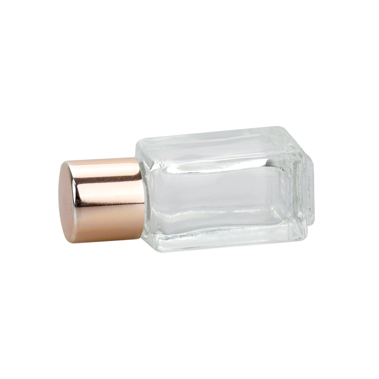 cute 4ml rectangle clear small glass essence oil serum sample bottle with rose gold cap