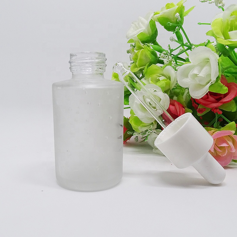 cylinder clear frosted matte 30ml 1 ounce glass bottle with dropper for cosmetics serum