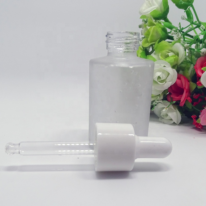 cylinder clear frosted matte 30ml 1 ounce glass bottle with dropper for cosmetics serum