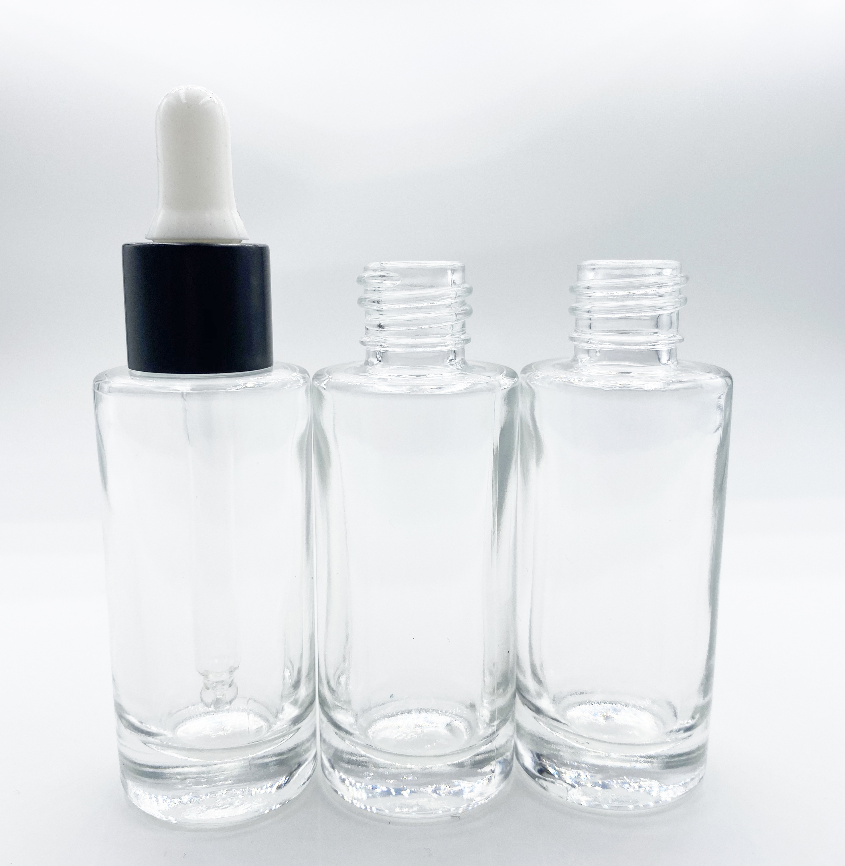 cylinder dropper bottle unique 25ml clear glass bottle with black gold dropper