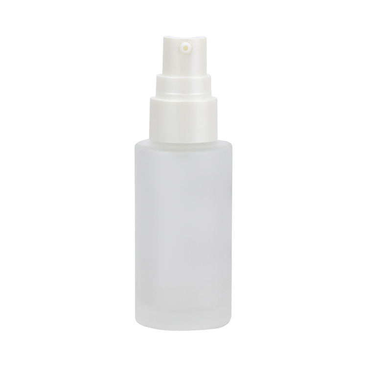 cylinder frosted glass serum treatment pump bottle 20ml 30ml 40ml 50ml 60ml 80ml 100ml 120ml glass bottle with white pump