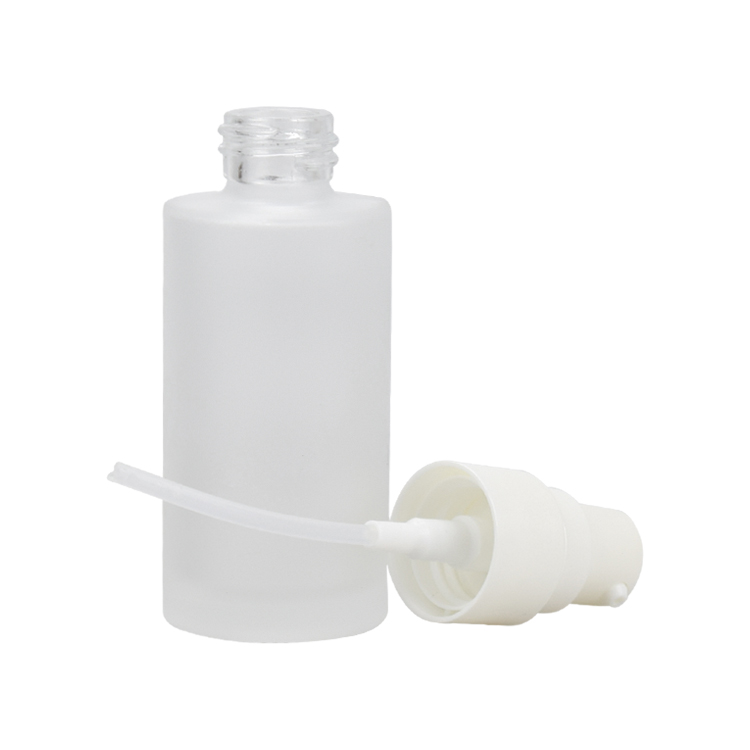 cylinder frosted glass serum treatment pump bottle 20ml 30ml 40ml 50ml 60ml 80ml 100ml 120ml glass bottle with white pump