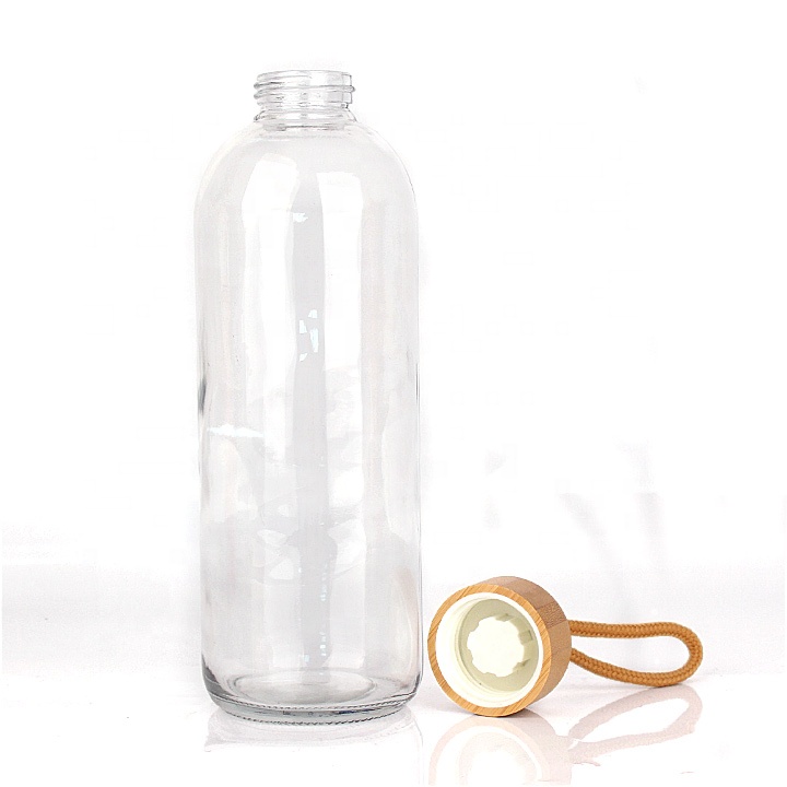 cylinder glass water bottle with bamboo lid 1000ml